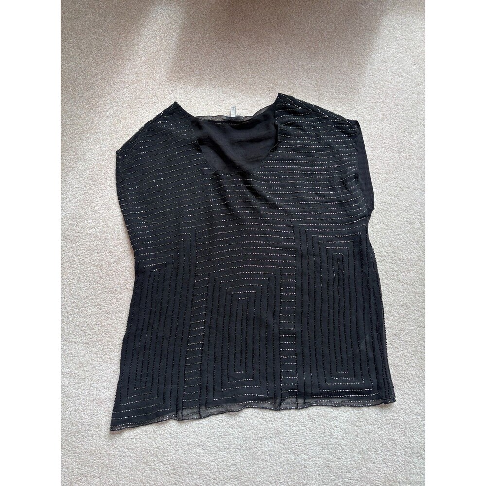 Joie Black Silk Beaded Art Deco Sleeveless Cocktail Top Boxy Size Large